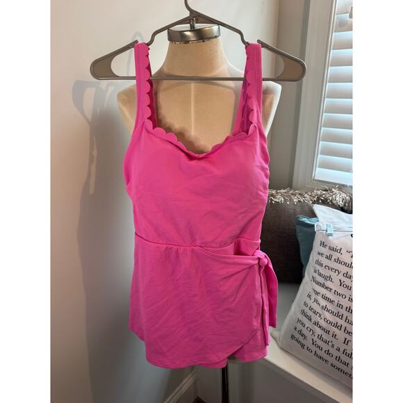 Crown & Ivy Pink Pique Swim Dress Swimsuit One Piece NWT size 8 - Picture 1 of 6